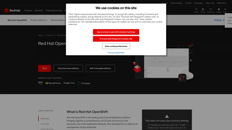 Homepage of Red Hat OpenShift