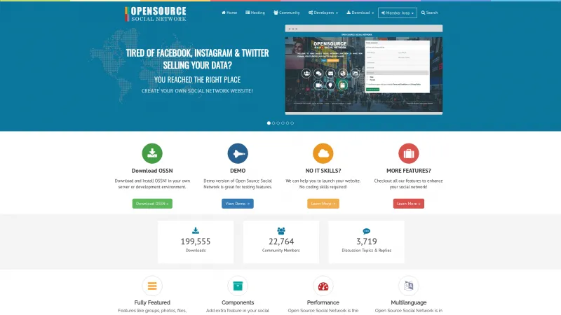 Homepage of Open Source Social Network