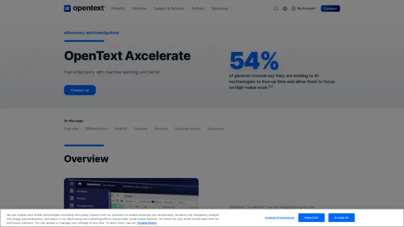 Homepage of OpenText Axcelerate