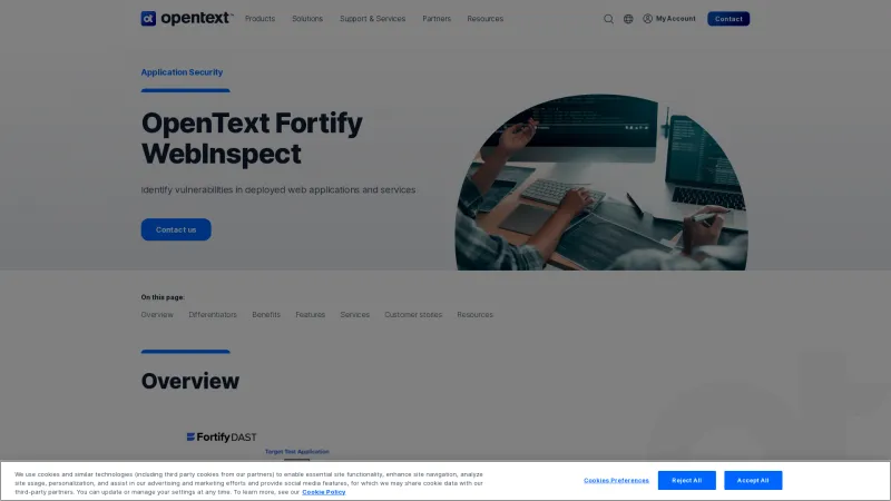 Homepage of OpenText Fortify WebInspect