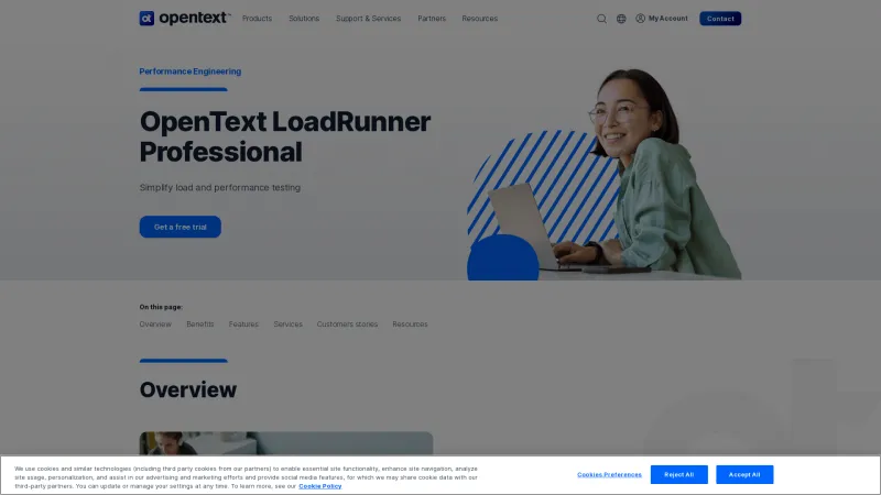 Homepage of OpenText LoadRunner Professional