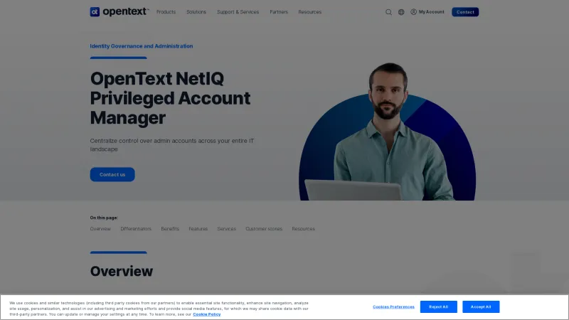 Homepage of OpenText NetIQ Privileged Account Manager