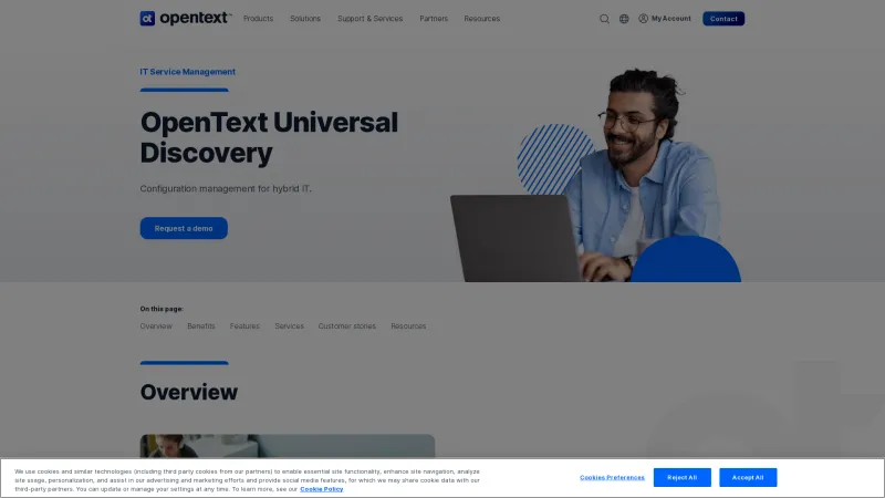 Homepage of OpenText Universal Discovery