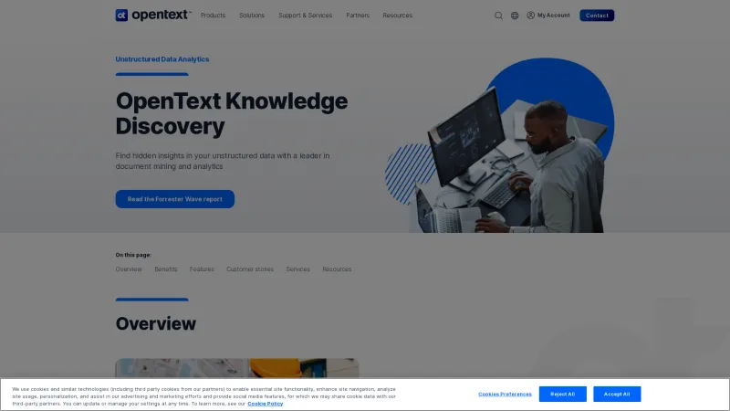 Homepage of OpenText Unstructured Data Analytics