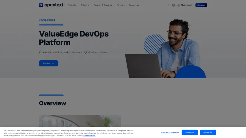 Homepage of OpenText ValueEdge DevOps Platform