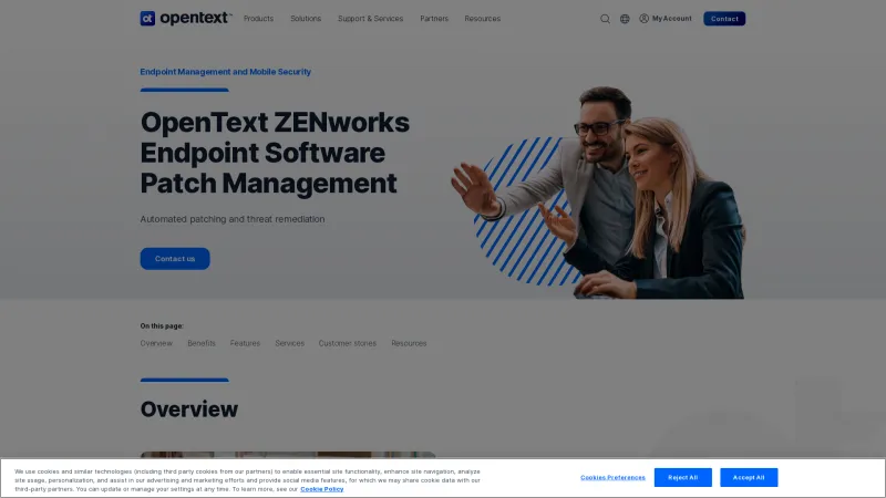 Homepage of OpenText ZENworks Endpoint Software Patch Management