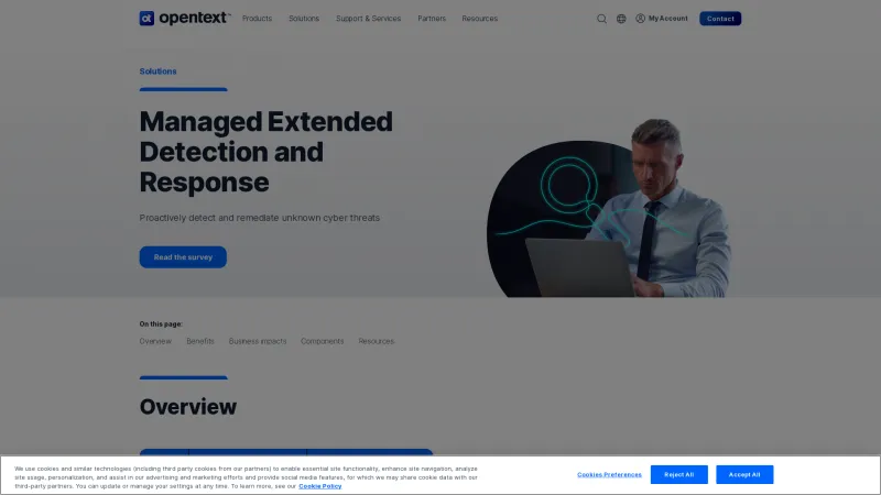 Homepage of OpenText Managed Extended Detection and Response