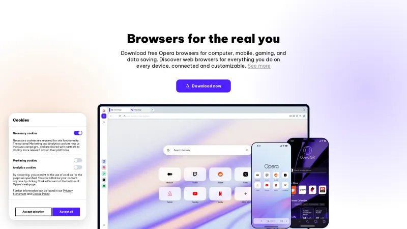 Homepage of Opera Crypto Browser