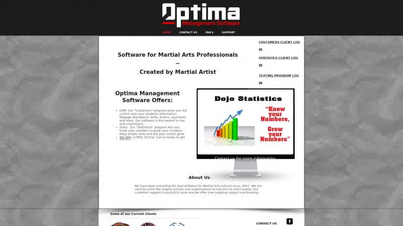 Homepage of Optima Management Software