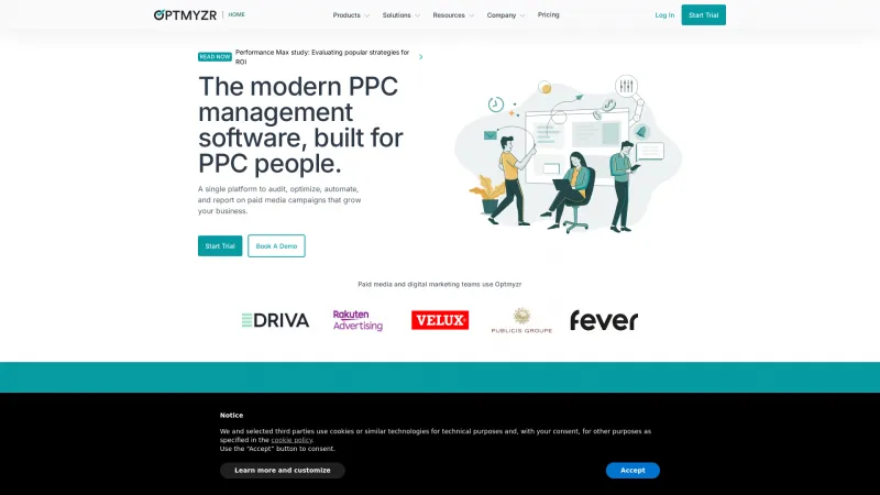 Homepage of Optmyzr