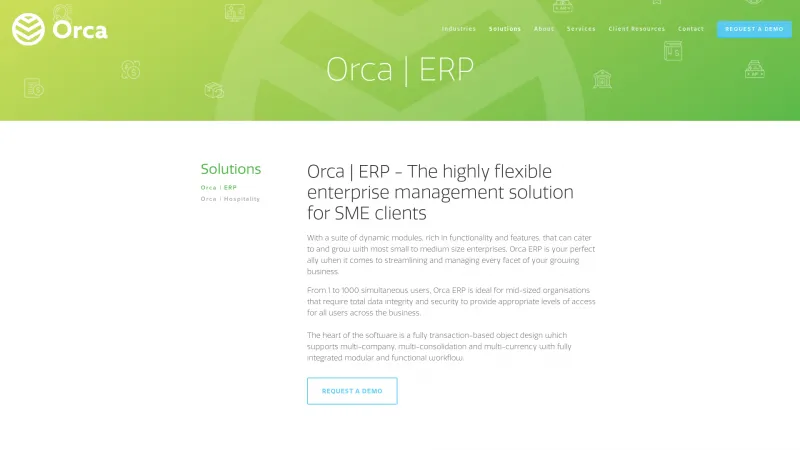 Homepage of Orca ERP