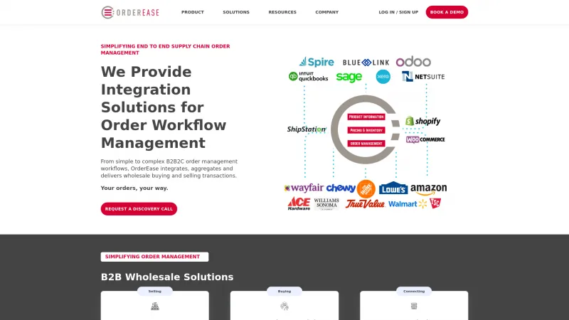 Homepage of OrderEase