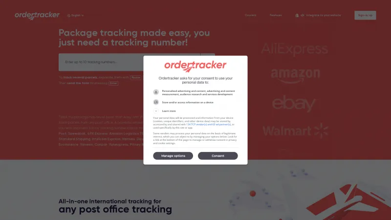 Homepage of Ordertracker