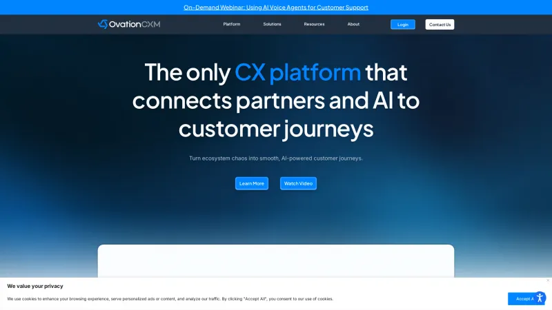 Homepage of OvationCXM