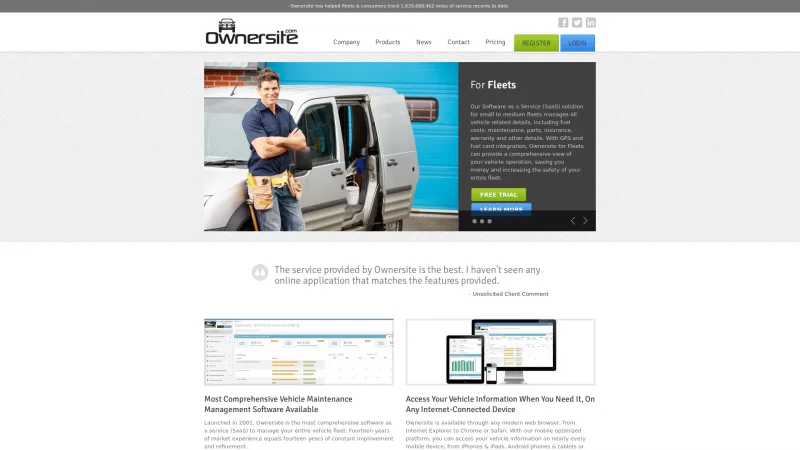 Homepage of Ownersite for Fleets