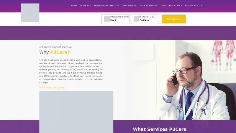 Homepage of P3care Medical Billing Software