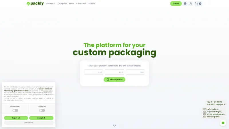 Homepage of Packly