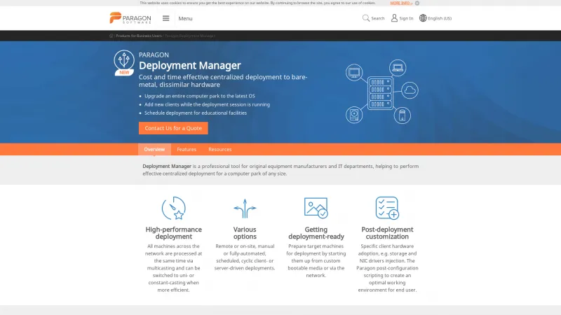 Homepage of Paragon Deployment Manager