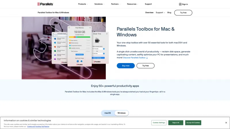 Homepage of Parallels Toolbox