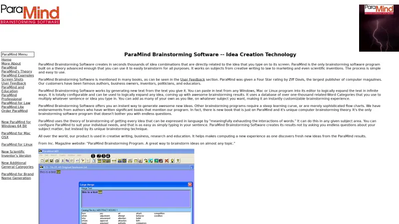 Homepage of ParaMind Brainstorming Software