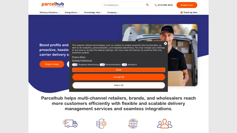 Homepage of Parcelhub