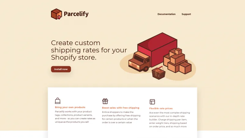 Homepage of Parcelify