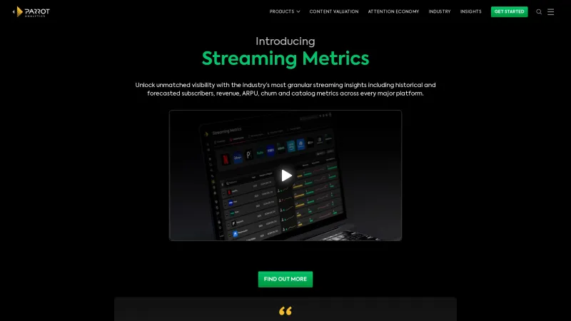 Homepage of Parrot Analytics