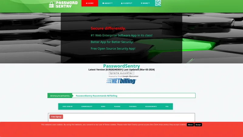 Homepage of Password Sentry