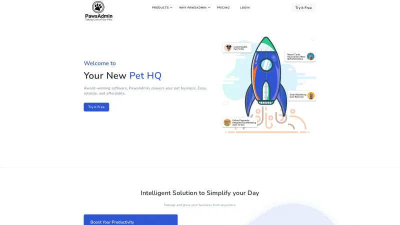 Homepage of PawsAdmin