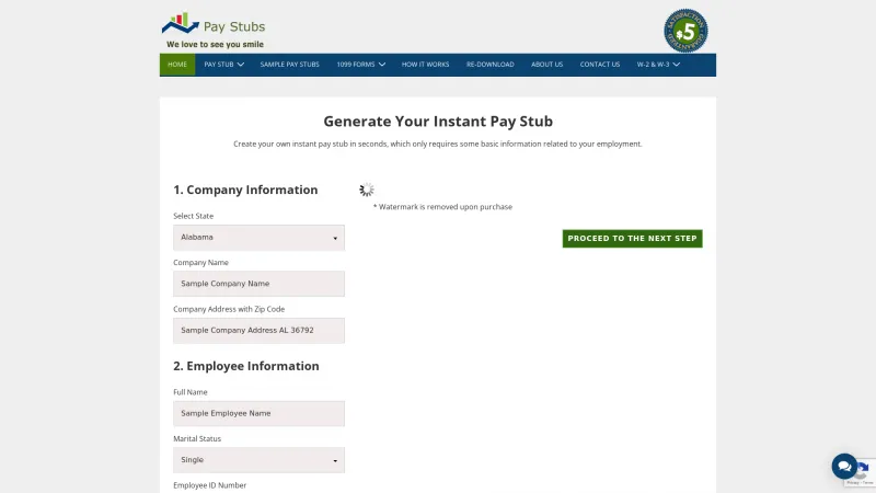 Homepage of Pay-Stubs.com