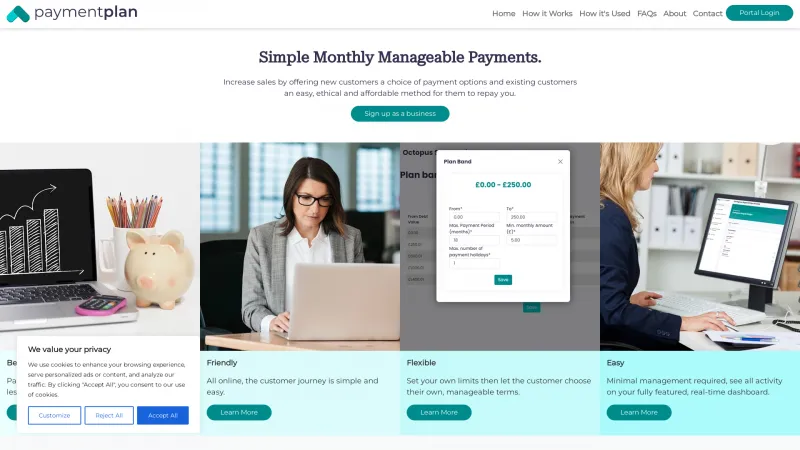 Homepage of PaymentPlan