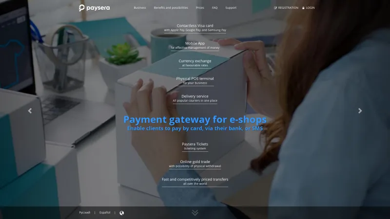 Homepage of Paysera