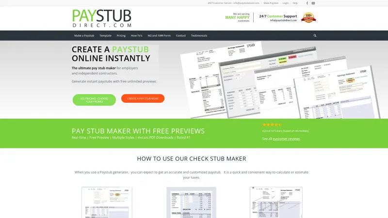 Homepage of PayStub Direct