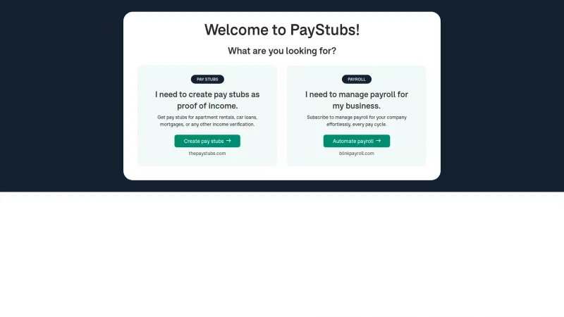 Homepage of PayStubs.com