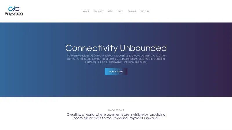 Homepage of Payverse