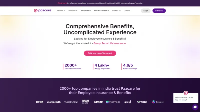 Homepage of Pazcare