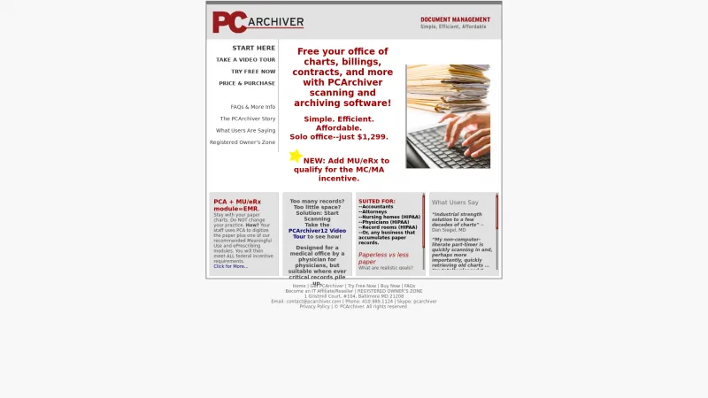 Homepage of PCArchiver