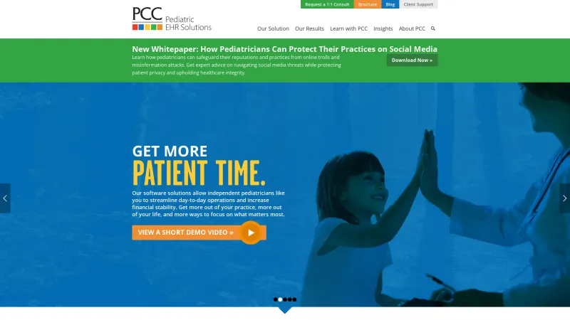 Homepage of PCC Pediatric Solution