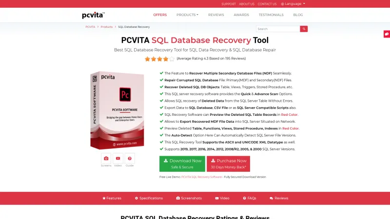 Homepage of PCVITA SQL Database Recovery