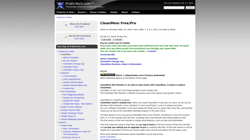 Homepage of CleanMem