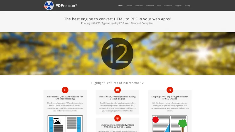 Homepage of PDFreactor