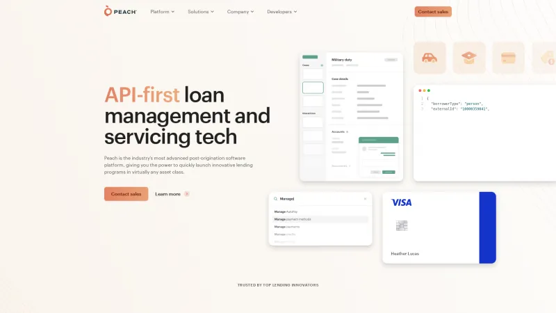 Homepage of Peach Finance