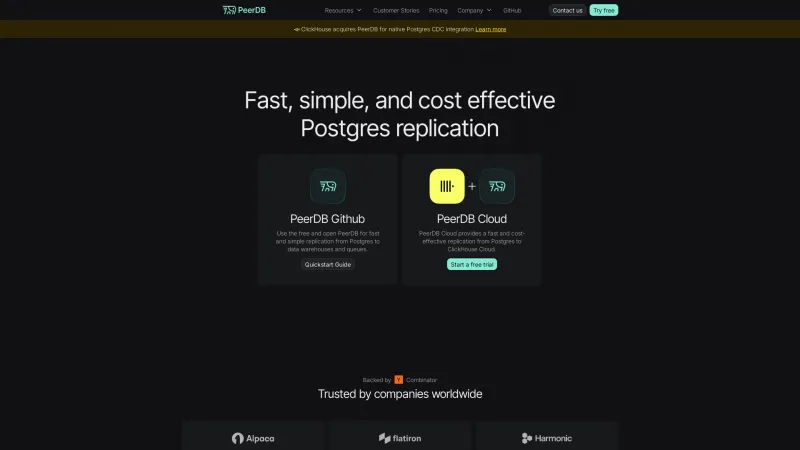 Homepage of PeerDB