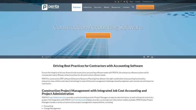 Homepage of PENTA Enterprise Construction Accounting