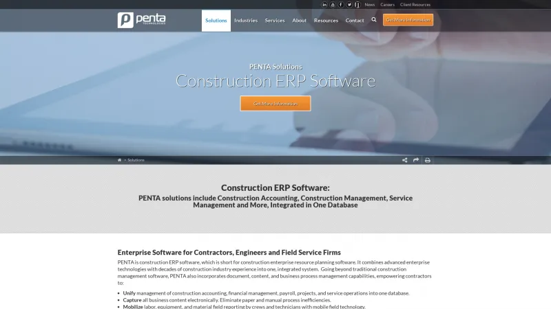 Homepage of PENTA ERP