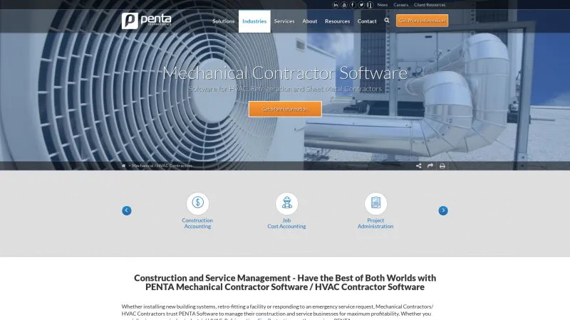 Homepage of PENTA Mechanical Contractor Software