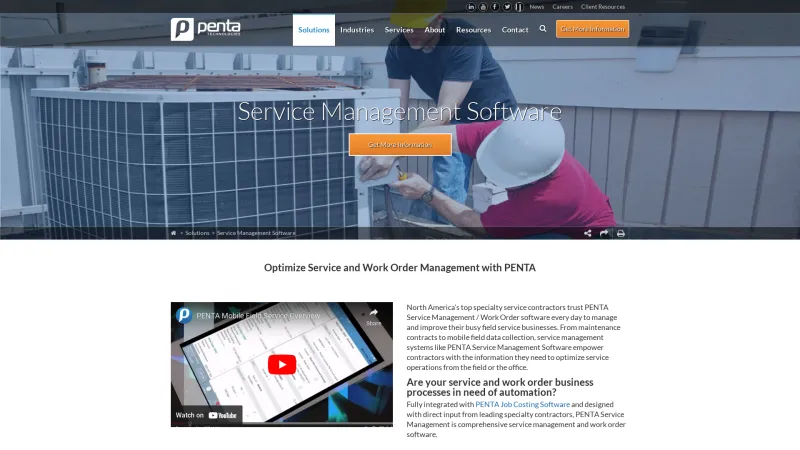 Homepage of PENTA Service Management