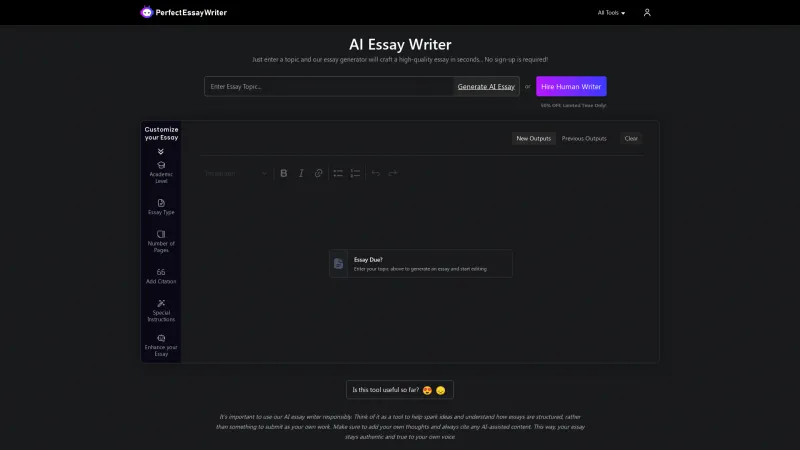 Homepage of PerfectEssayWriter.ai