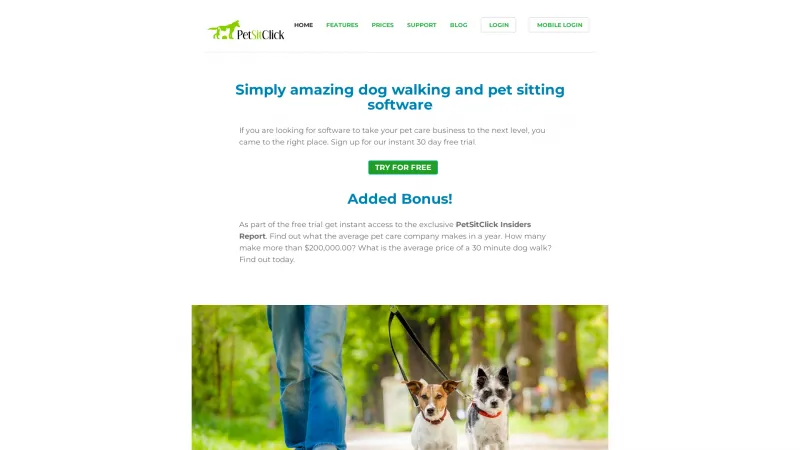 Homepage of PetSitClick