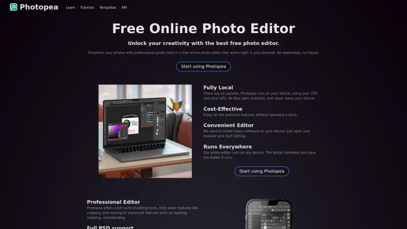 Homepage of Photopea